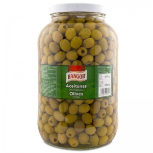 Pitted Green Olives glass jar gallon 