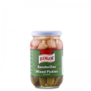 Mixed Pickles Skewers with Whole Gherkins glass jar 370