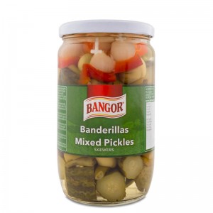 Mixed Pickles Skewers with Chopped Gherkins glass jar quart